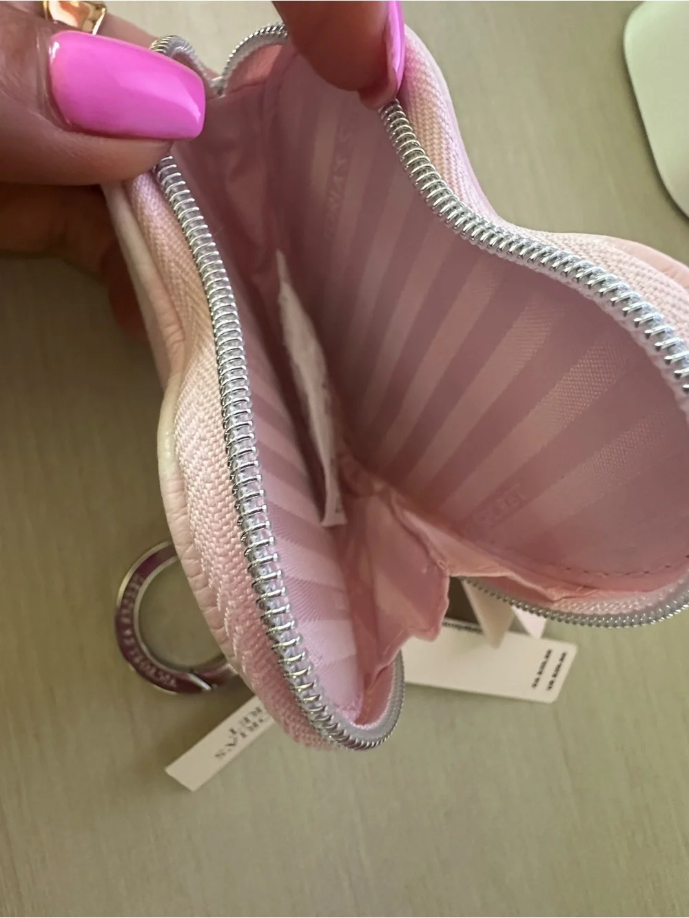 Victoria's Secret Pink & White Striped Heart Keychain Coin Purse